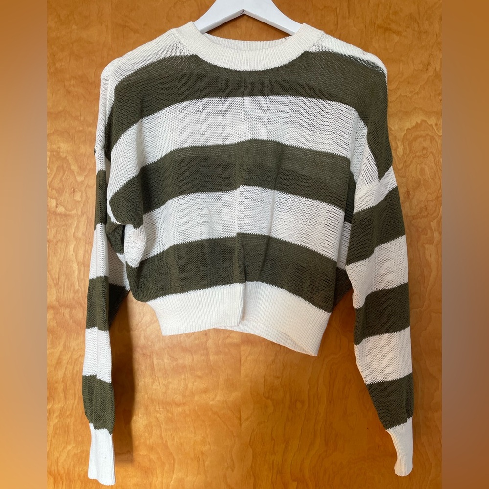 Like New Madewell Croppd Striped Green and White Women's Sweater